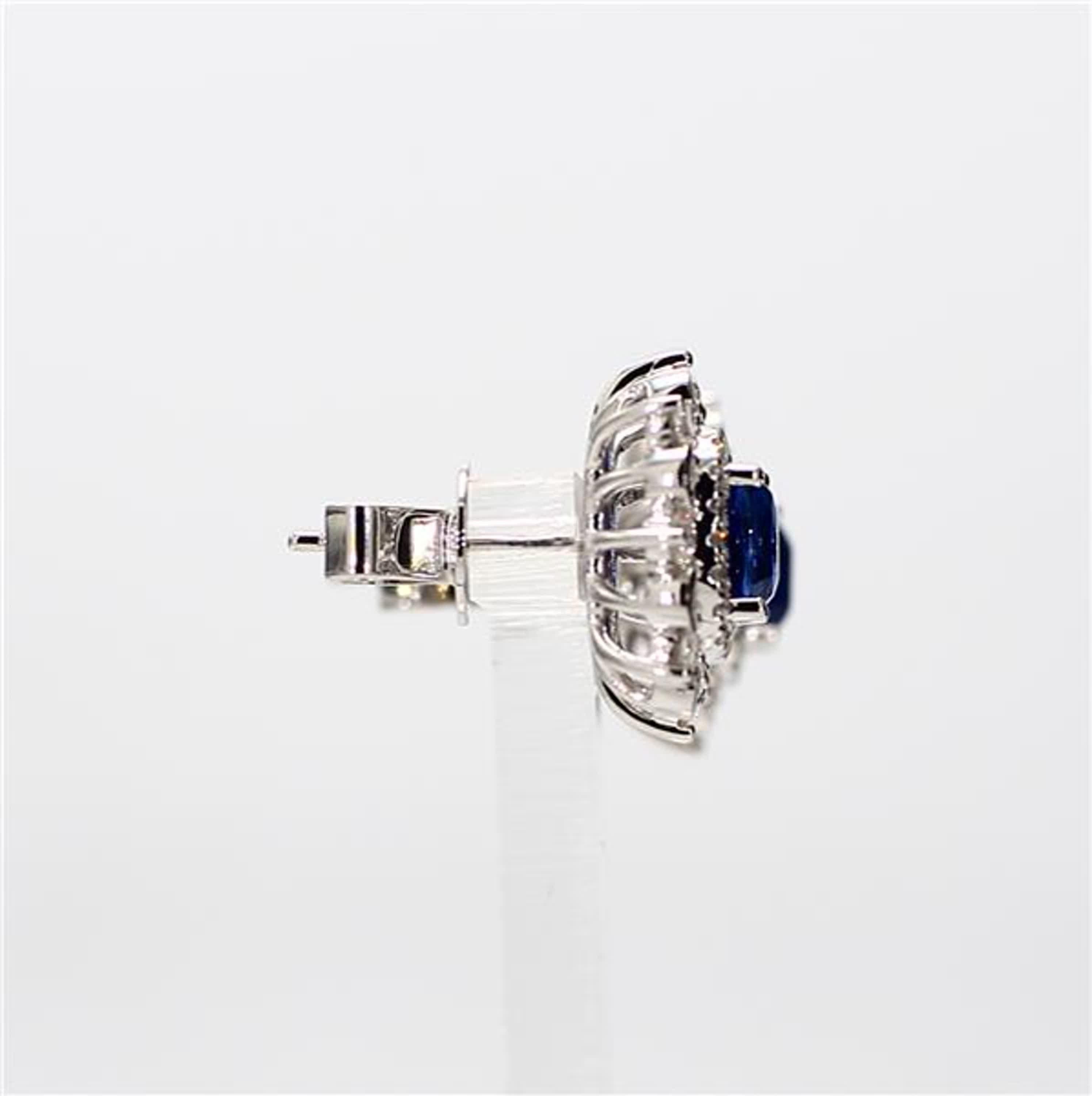 Women's Natural Blue Cushion Sapphire and White Diamond 3.31 Carat TW Gold Stud Earrings For Sale