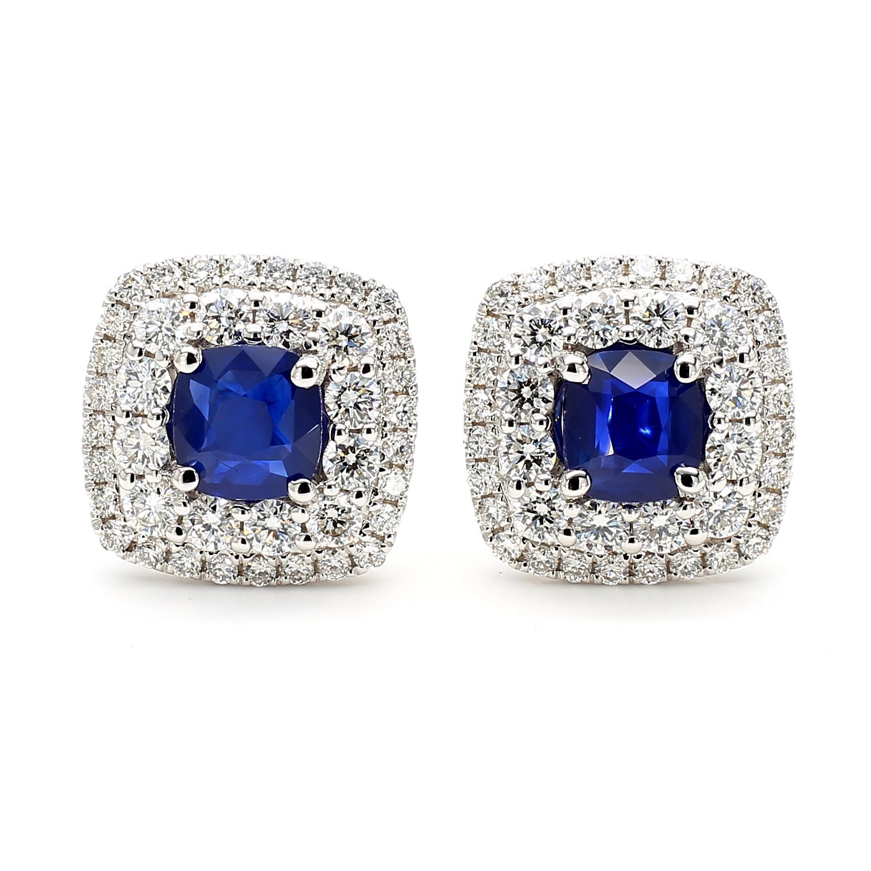 Pendientes de oro con zafiro cojín azul natural y diamante blanco de 3.62 quilates TW Contemporáneo en venta