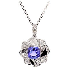 Pendentif en or avec tanzanite bleue naturelle coussin et diamant blanc de 1,21 carat poids total