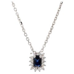 Natural Blue Emerald Cut Sapphire and Diamond 0.49 Carat TW Drop Pendant