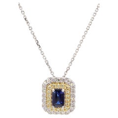 Colgante Gota Zafiro Azul Natural Corte Esmeralda y Diamante 1,05 Quilates TW