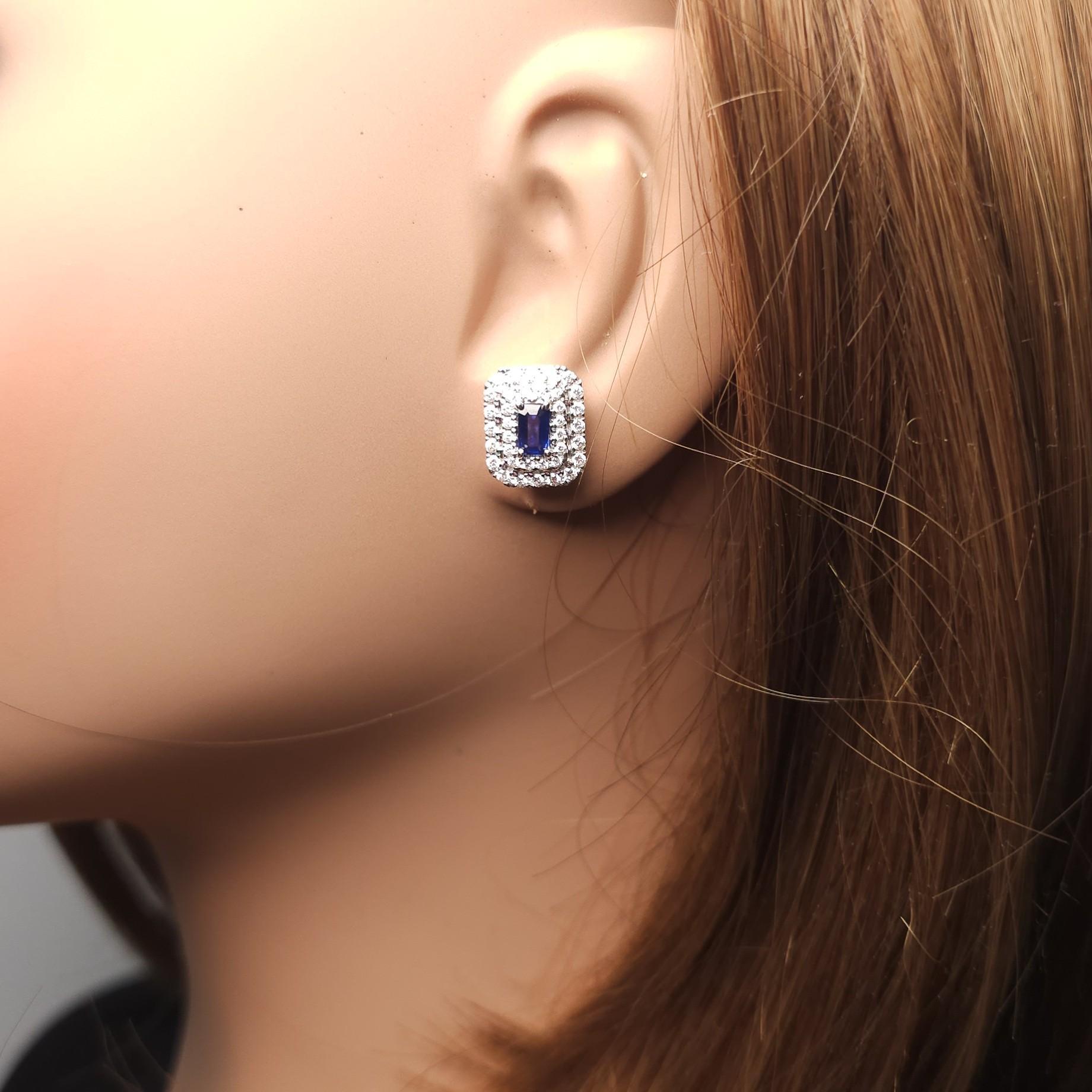 Orecchini in oro con zaffiro blu naturale taglio smeraldo e diamante da 1.21 carati TW In condizioni Nuovo in vendita a New York, NY