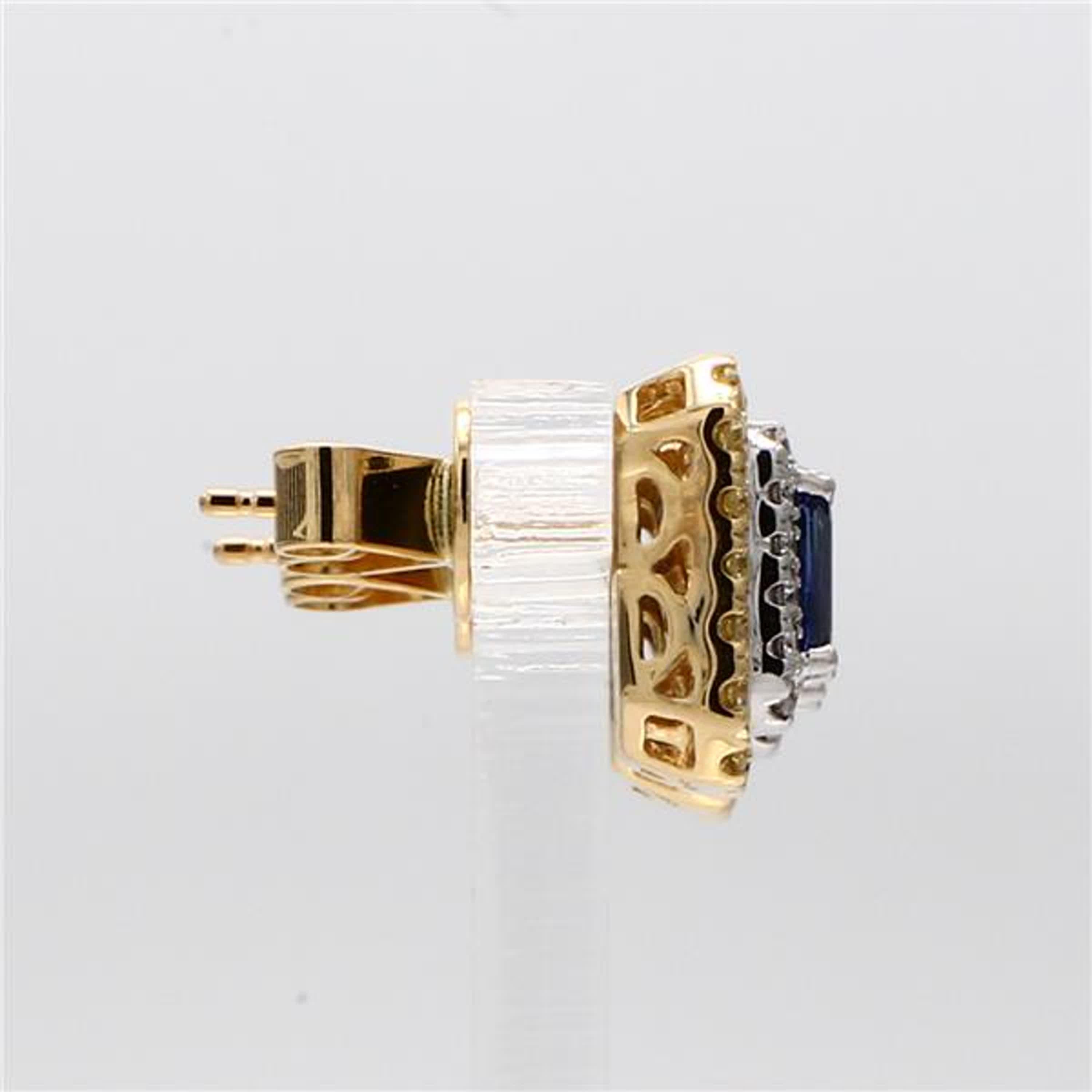 Natural Blue Emerald Cut Sapphire and Yellow Diamond 1.43 Carat TW Gold Earrings In New Condition For Sale In New York, NY