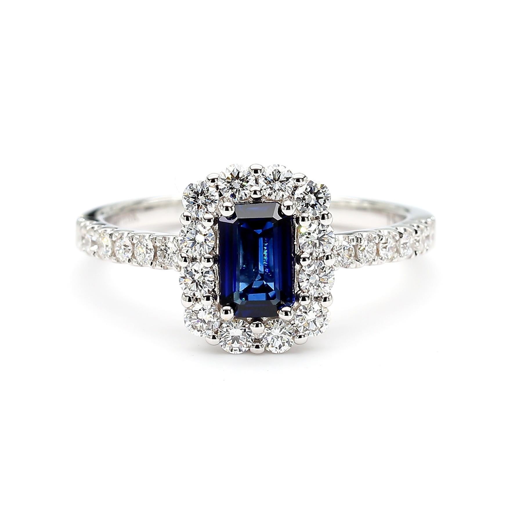 Contemporain Bague cocktail en or 1.17 carats TW, saphir émeraude bleue naturelle et diamant blanc en vente