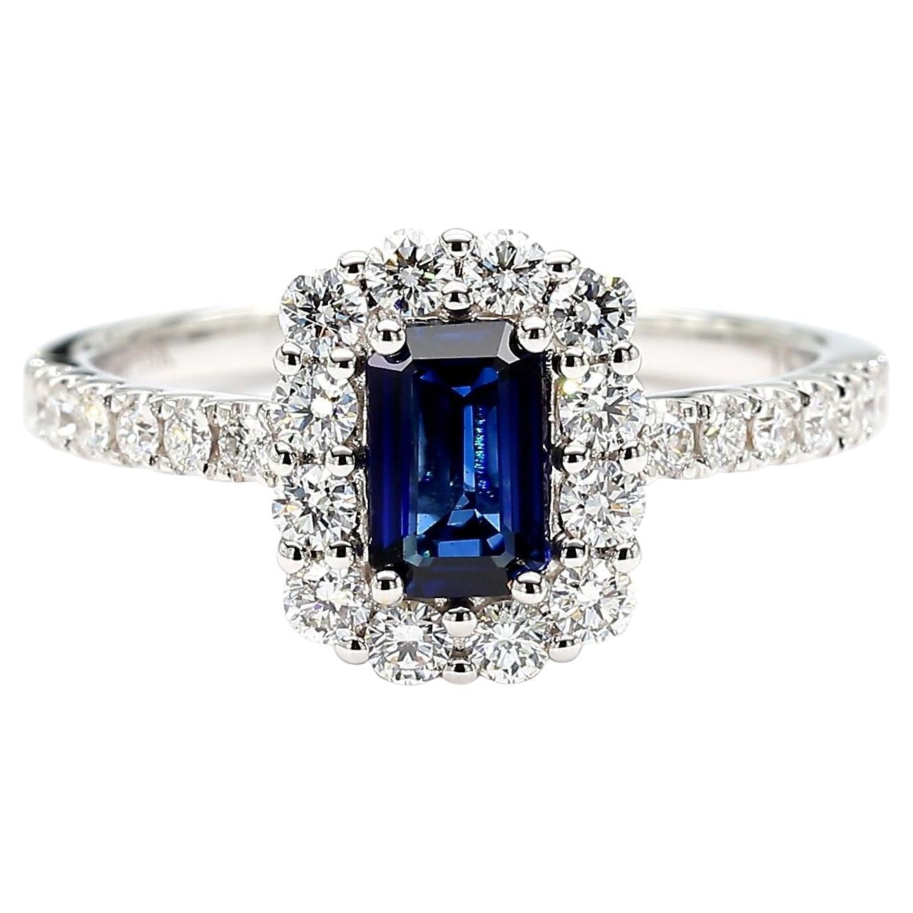 Bague cocktail en or 1.17 carats TW, saphir émeraude bleue naturelle et diamant blanc en vente