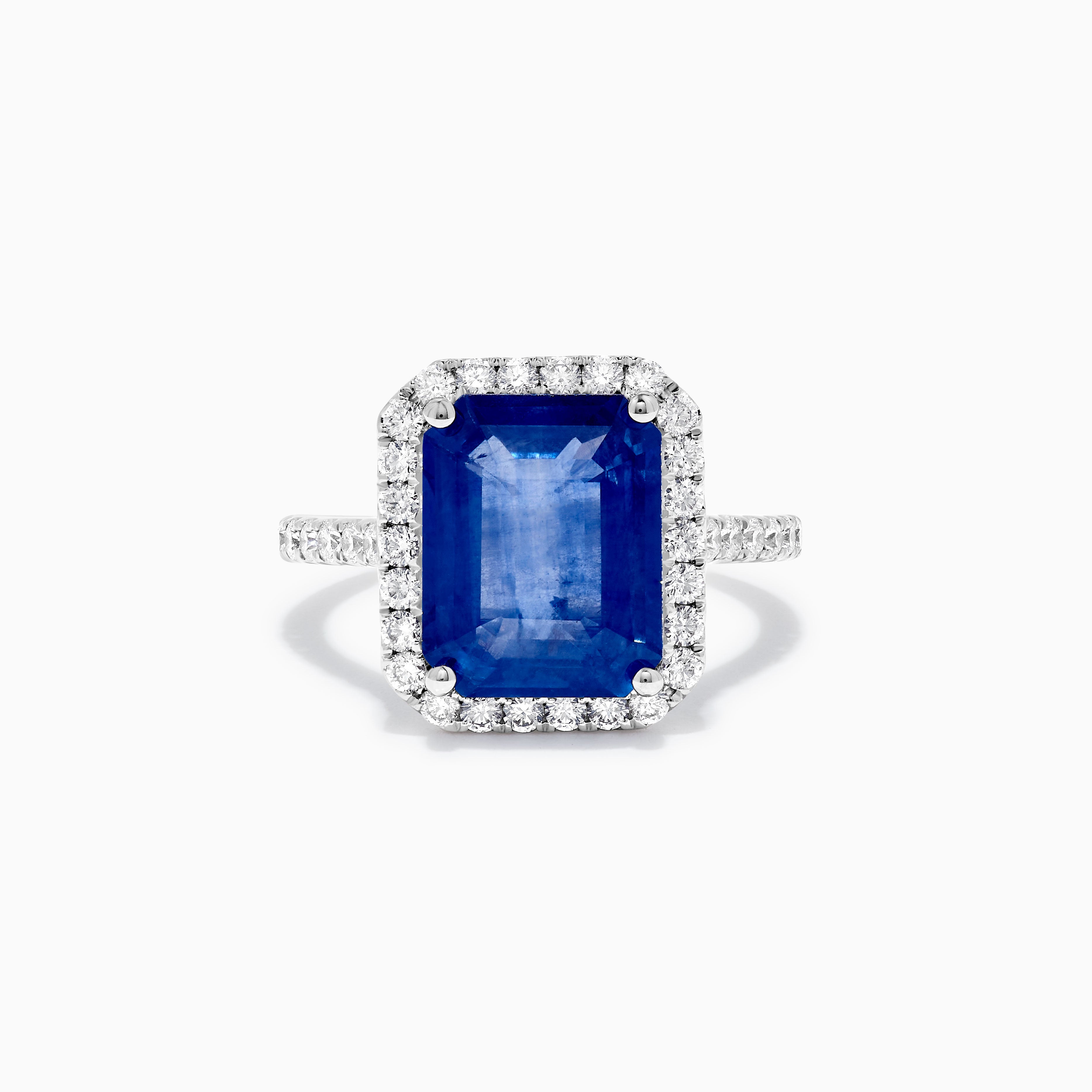 Natürlicher blauer Smaragd Saphir und weißer Diamant 5,89 Karat TW Gold Cocktail-Ring