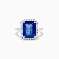 Natürlicher blauer Smaragd Saphir und weißer Diamant 5,89 Karat TW Gold Cocktail-Ring
