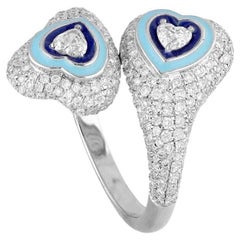 Natural Blue Enamel Heart Diamond Ring in 18k Gold