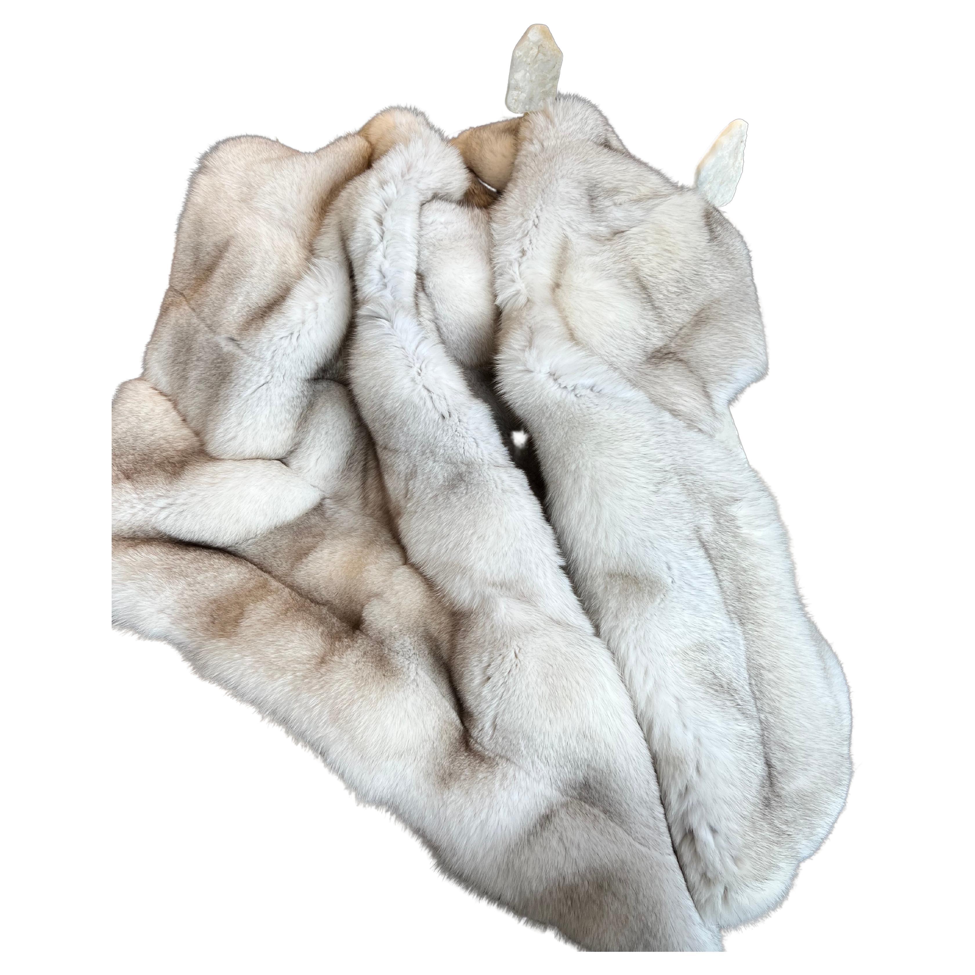 Natural Blue Fox Canadian Fur Throw Blanket