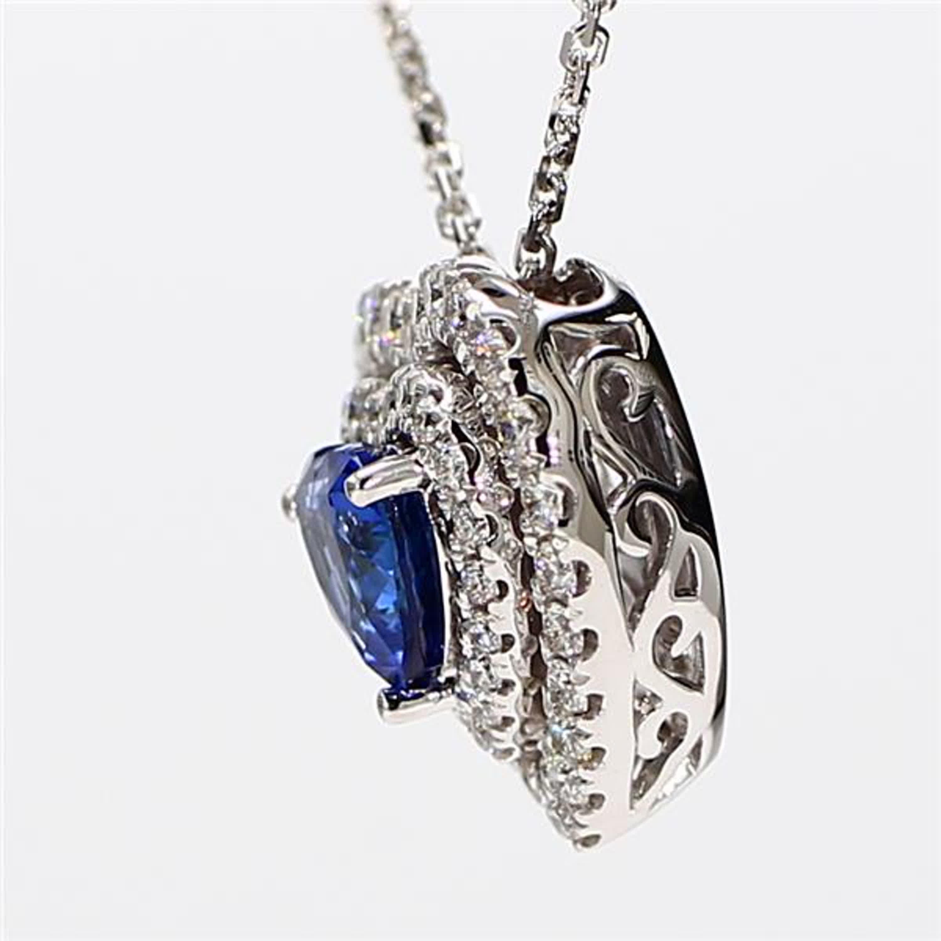 Contemporary Natural Blue Heart Sapphire and White Diamond 1.50 Carat TW White Gold Pendant For Sale