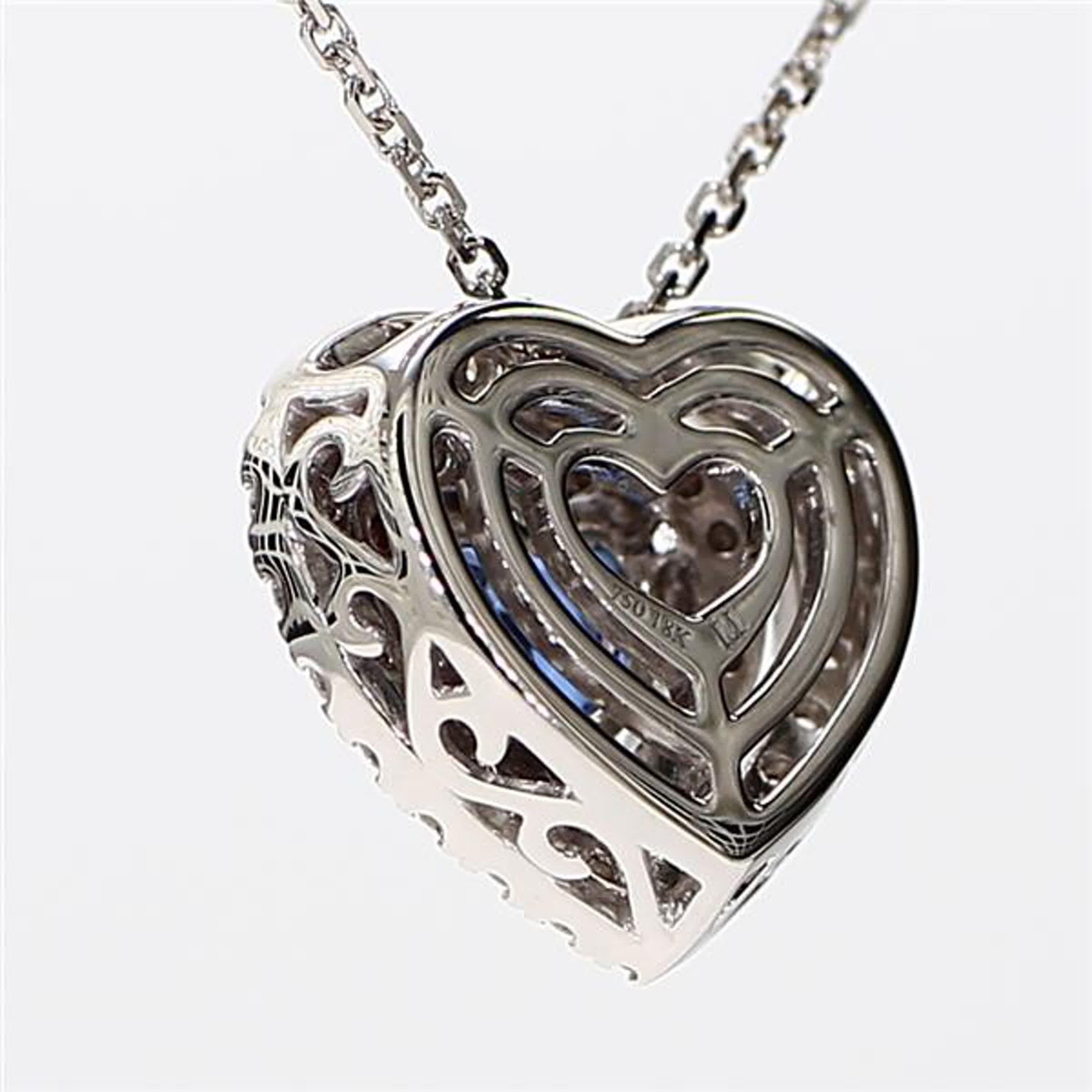 Heart Cut Natural Blue Heart Sapphire and White Diamond 1.50 Carat TW White Gold Pendant For Sale