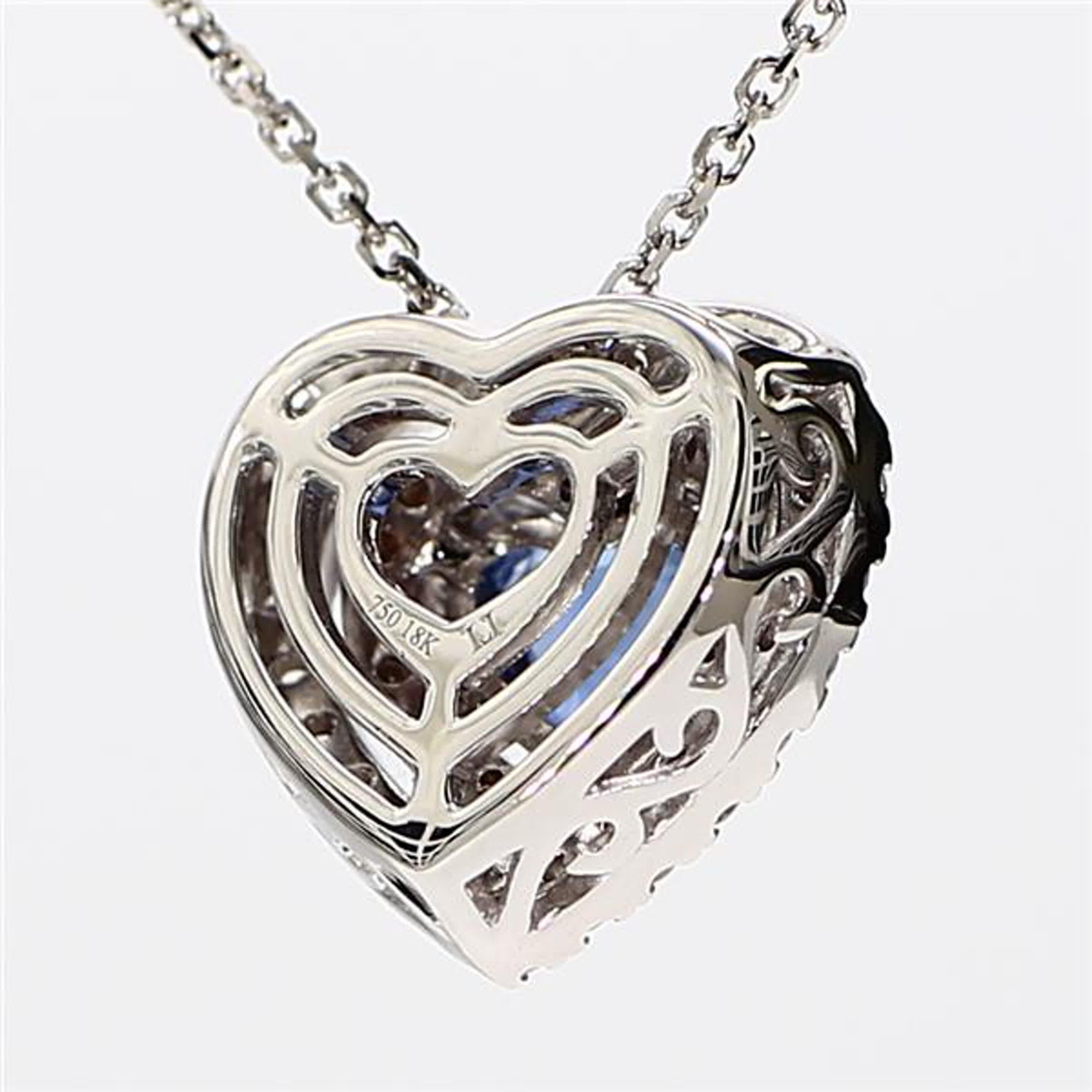 Natural Blue Heart Sapphire and White Diamond 1.50 Carat TW White Gold Pendant In New Condition For Sale In New York, NY
