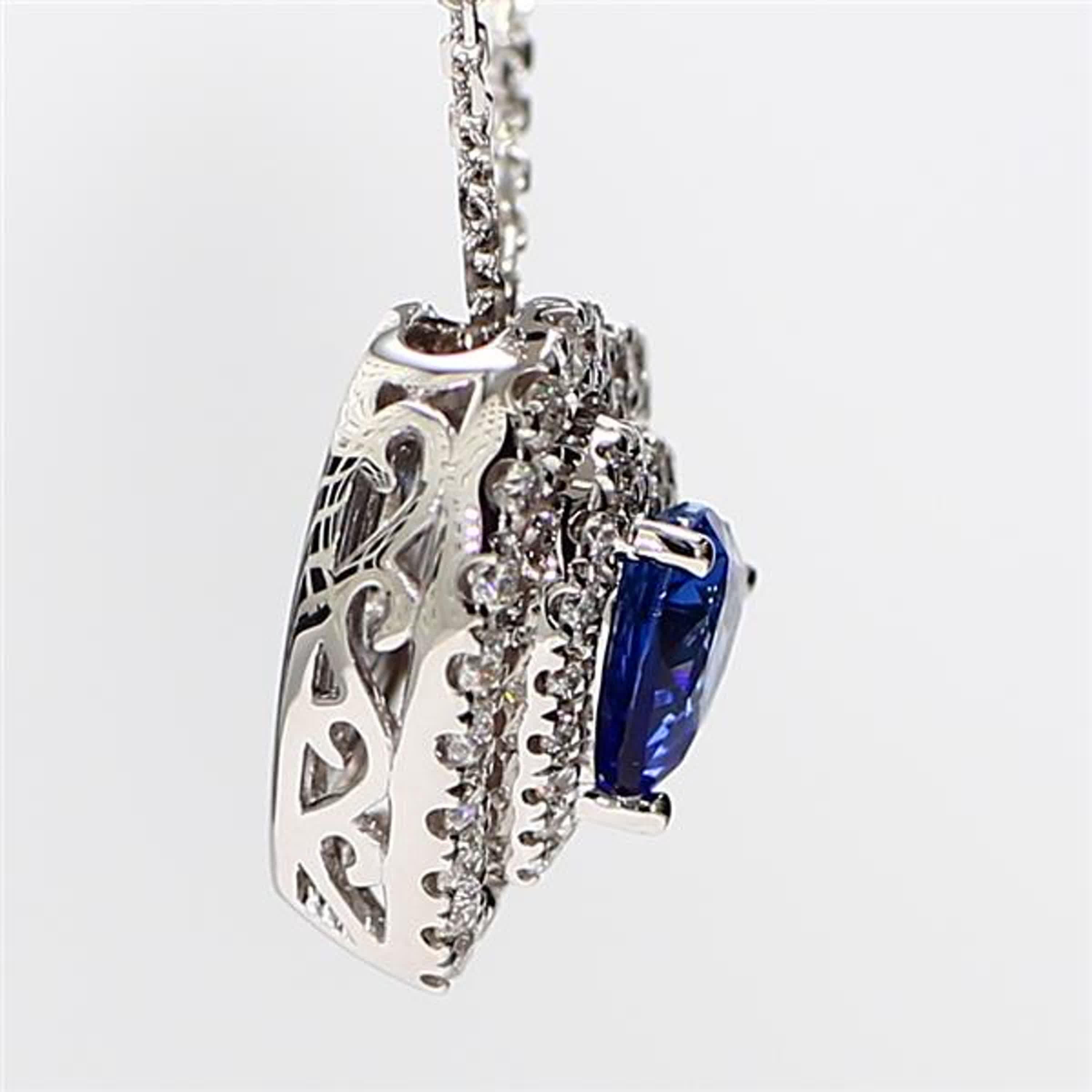 Women's Natural Blue Heart Sapphire and White Diamond 1.50 Carat TW White Gold Pendant For Sale