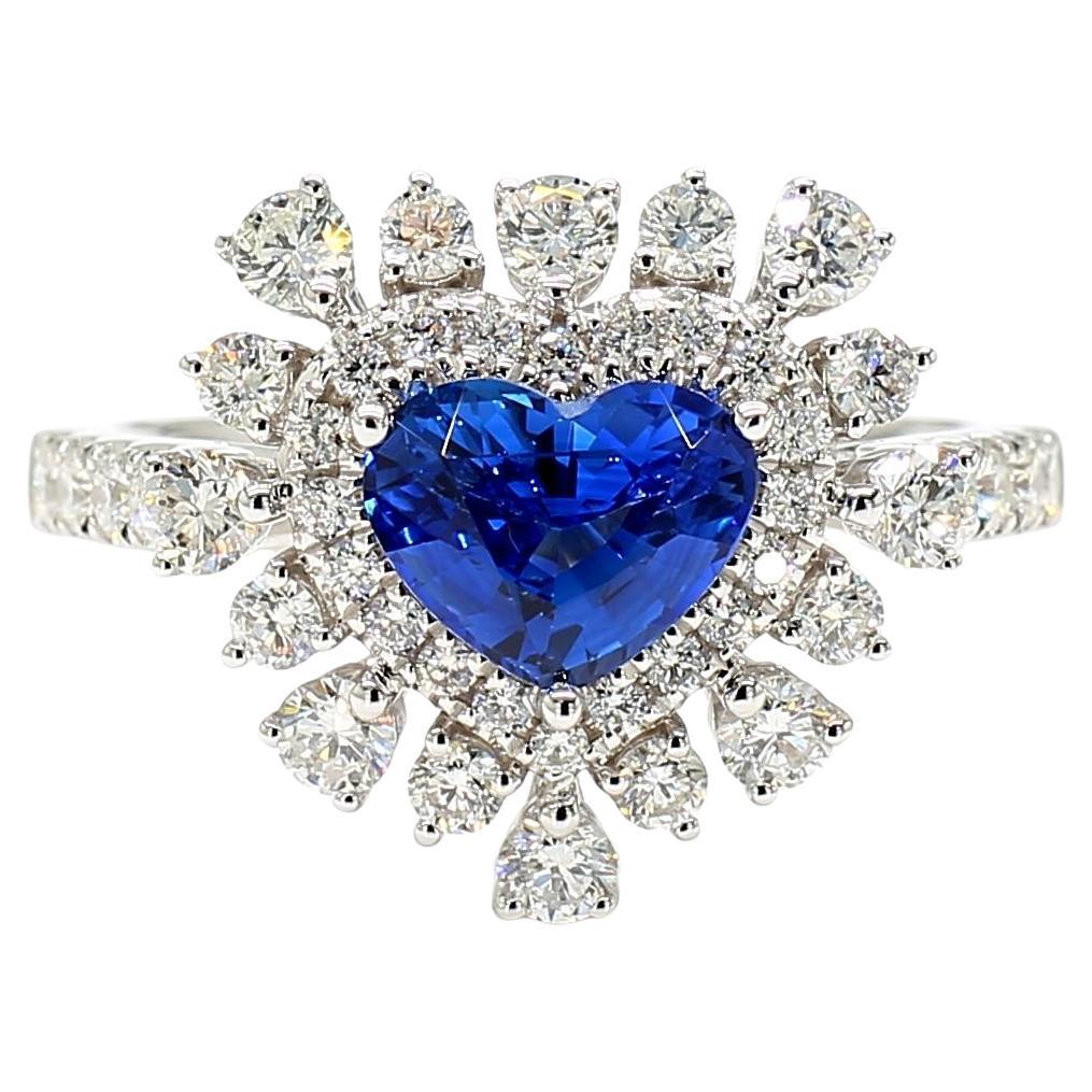 Natural Blue Heart Sapphire and White Diamond 2.36 Carat TW Gold Cocktail Ring
