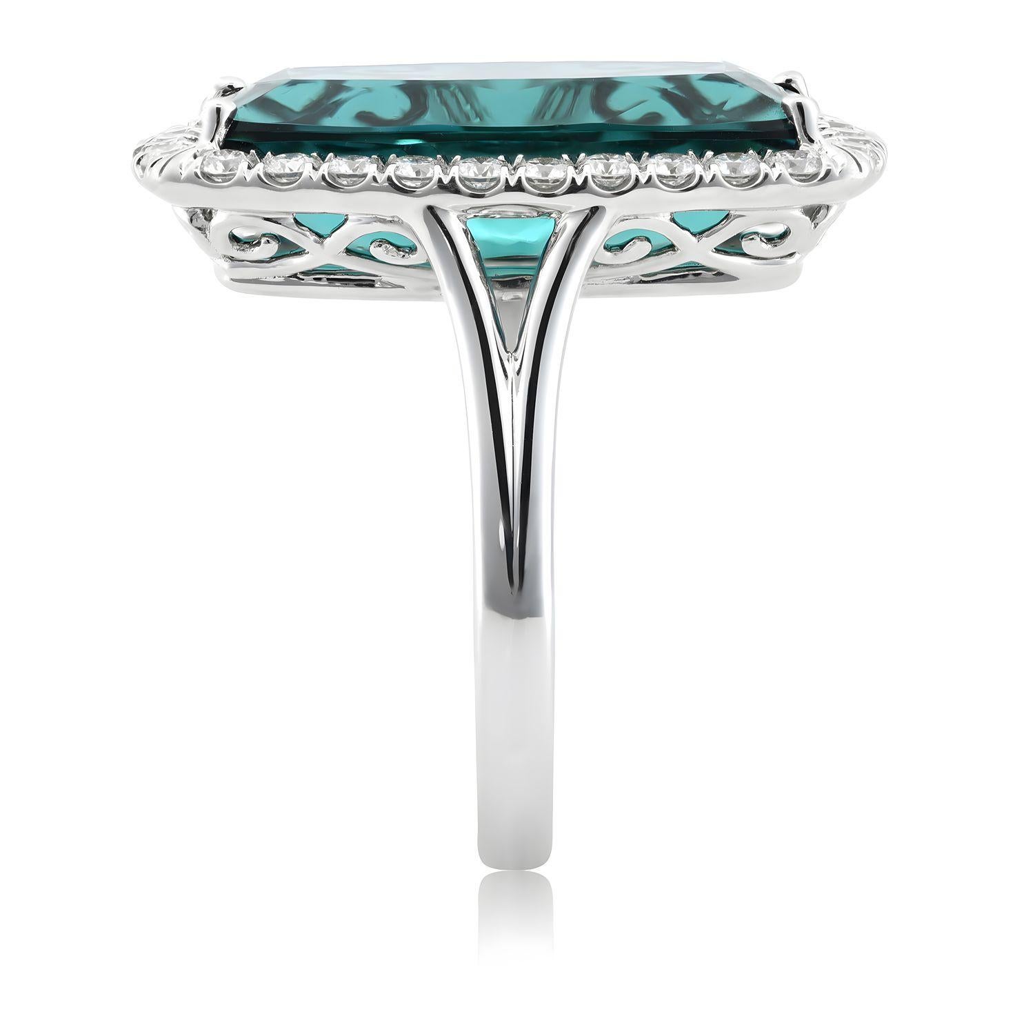 Mixed Cut Natural Blue Indicolite Tourmaline Stone 8.27 cts in 18K White Gold Ring w Dia For Sale