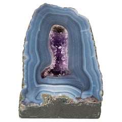 Natural Blue Lace Agate Geode Slice with Banded Pattern