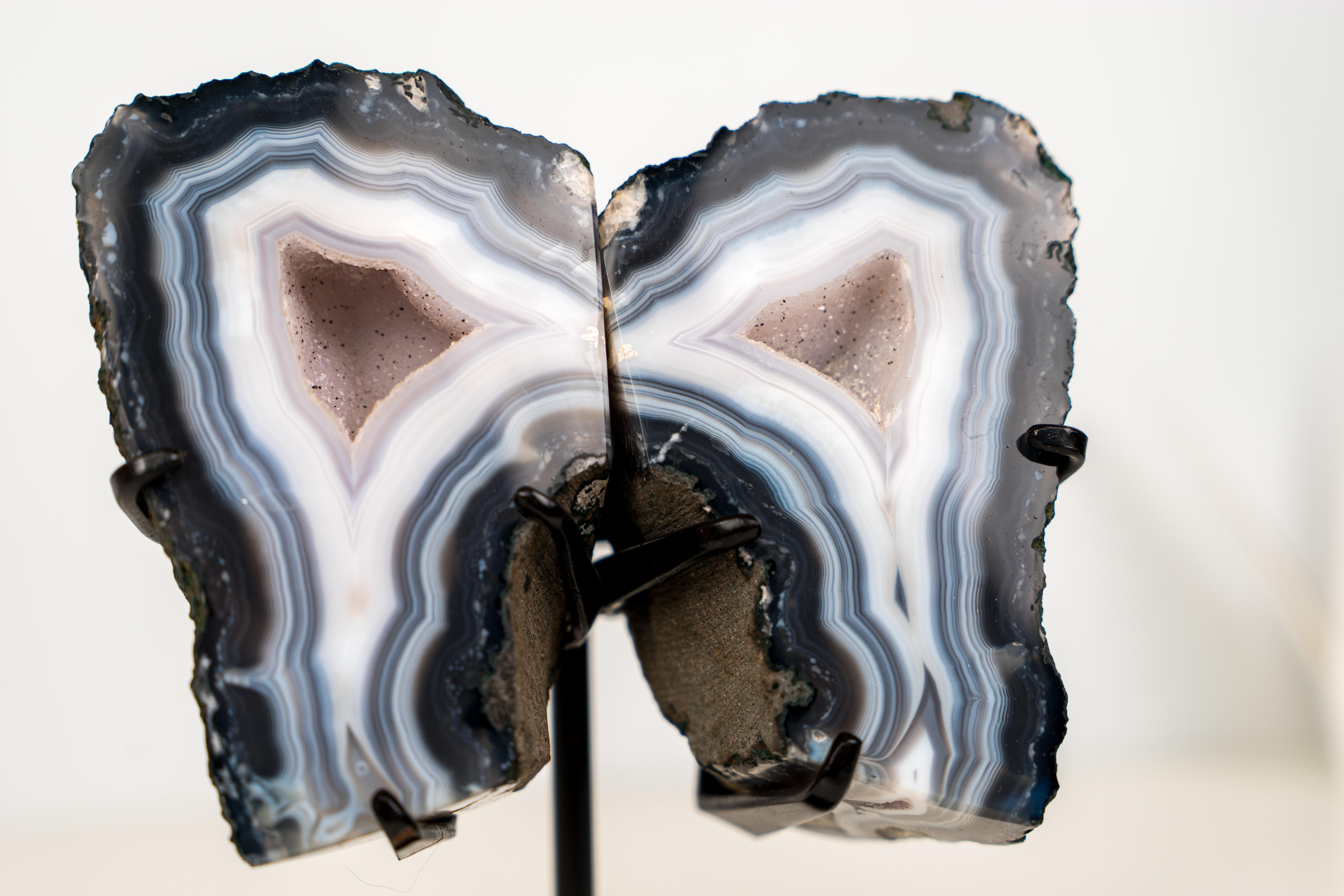Natural Blue Lace Agate Geode Wings with White Galaxy Druzy in vendita 4