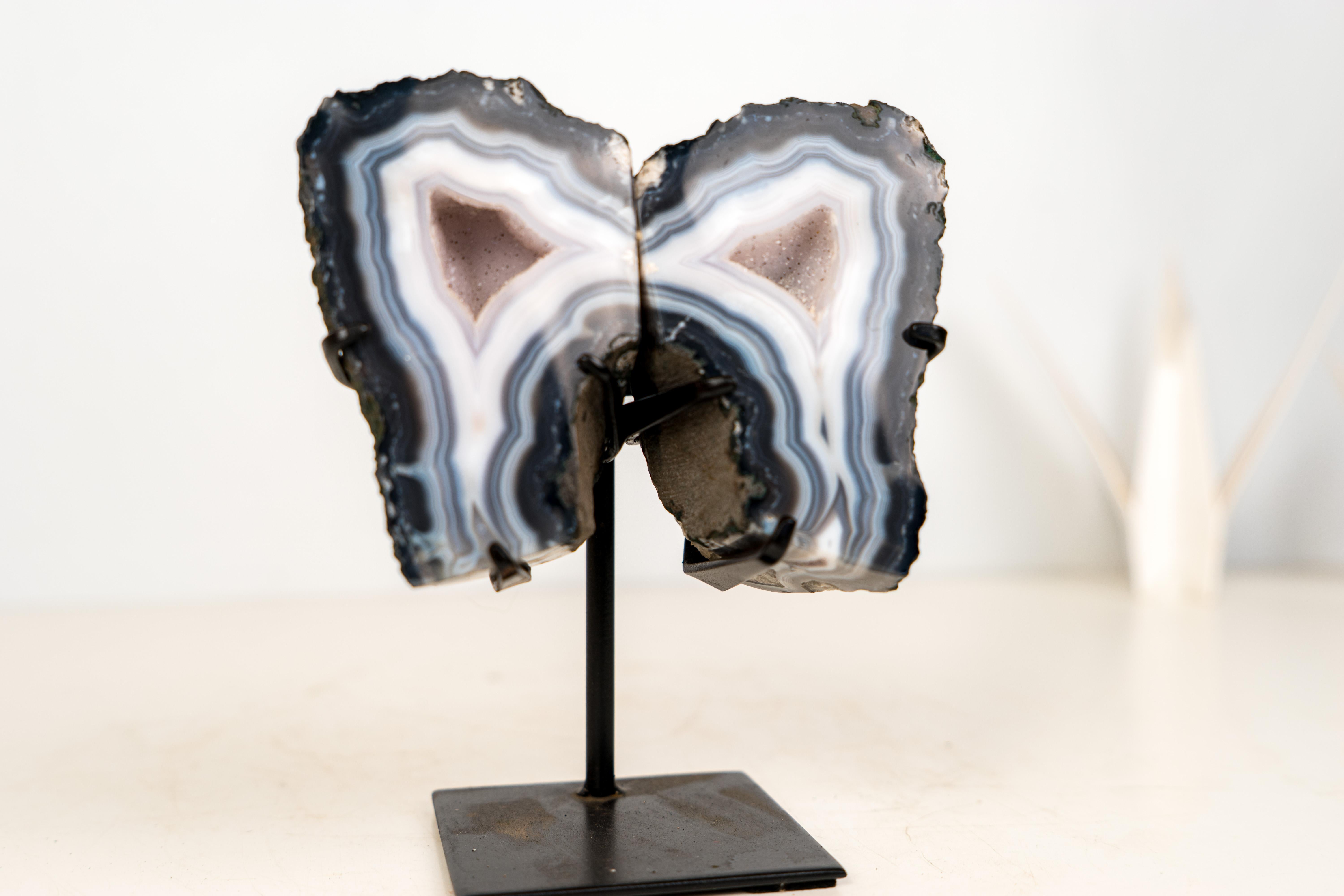 Natural Blue Lace Agate Geode Wings with White Galaxy Druzy in vendita 5