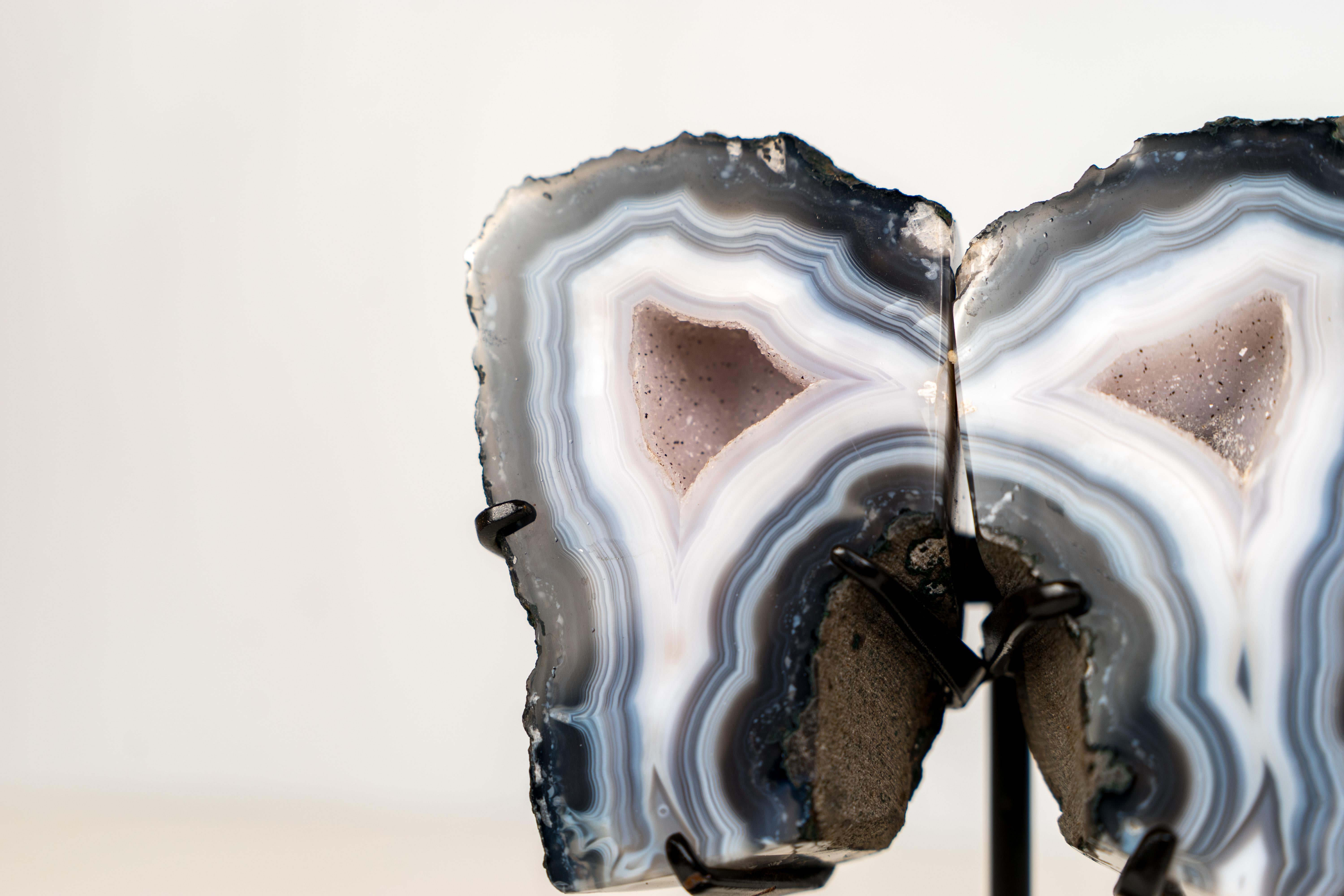 Natural Blue Lace Agate Geode Wings with White Galaxy Druzy in vendita 2