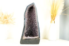 Natural Blue Lace Agate Geode with Sparkly Lavender Amethyst, Decor Centerpiece