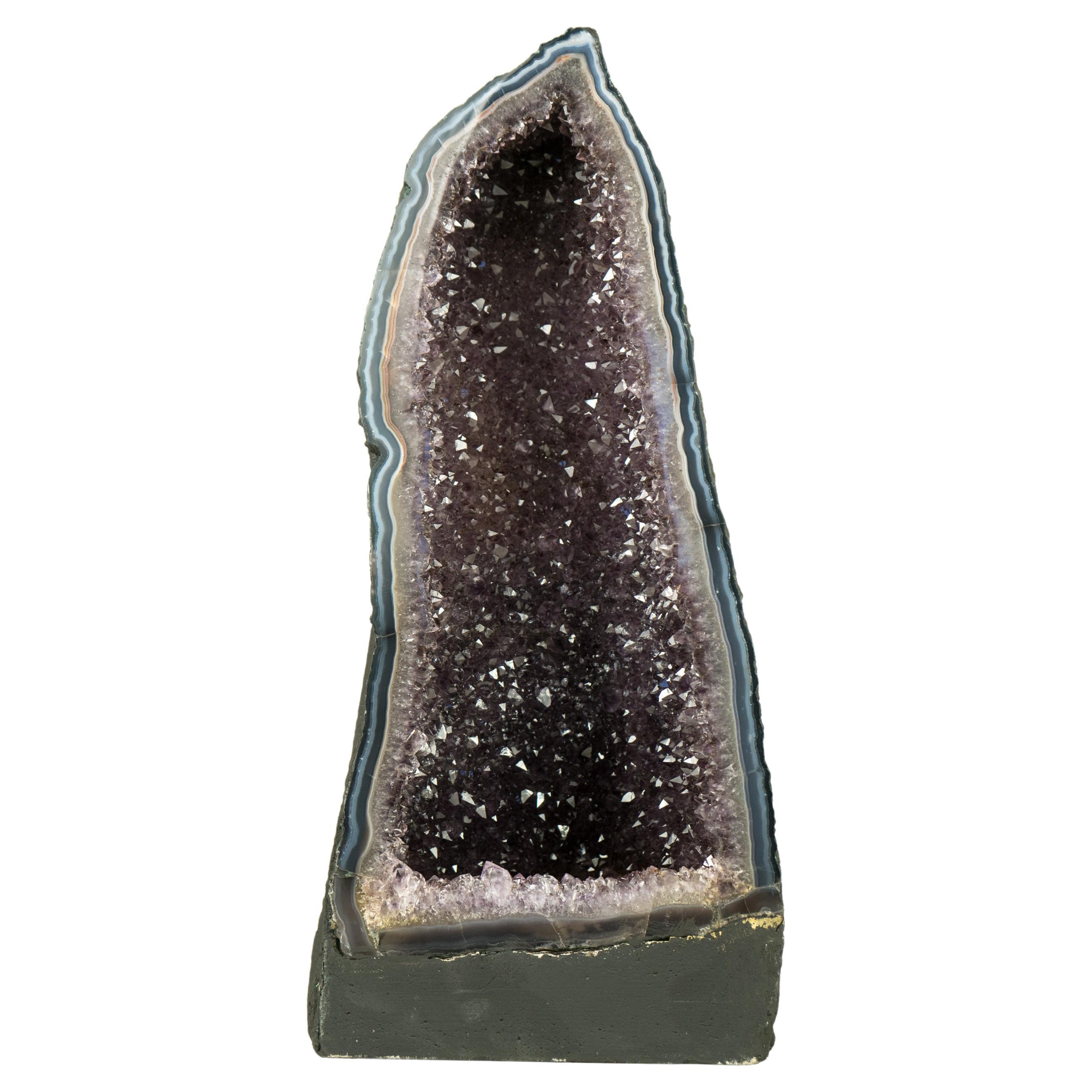 Natural Blue Lace Agate Geode with Sparkly Lavender Amethyst, Decor Centerpiece