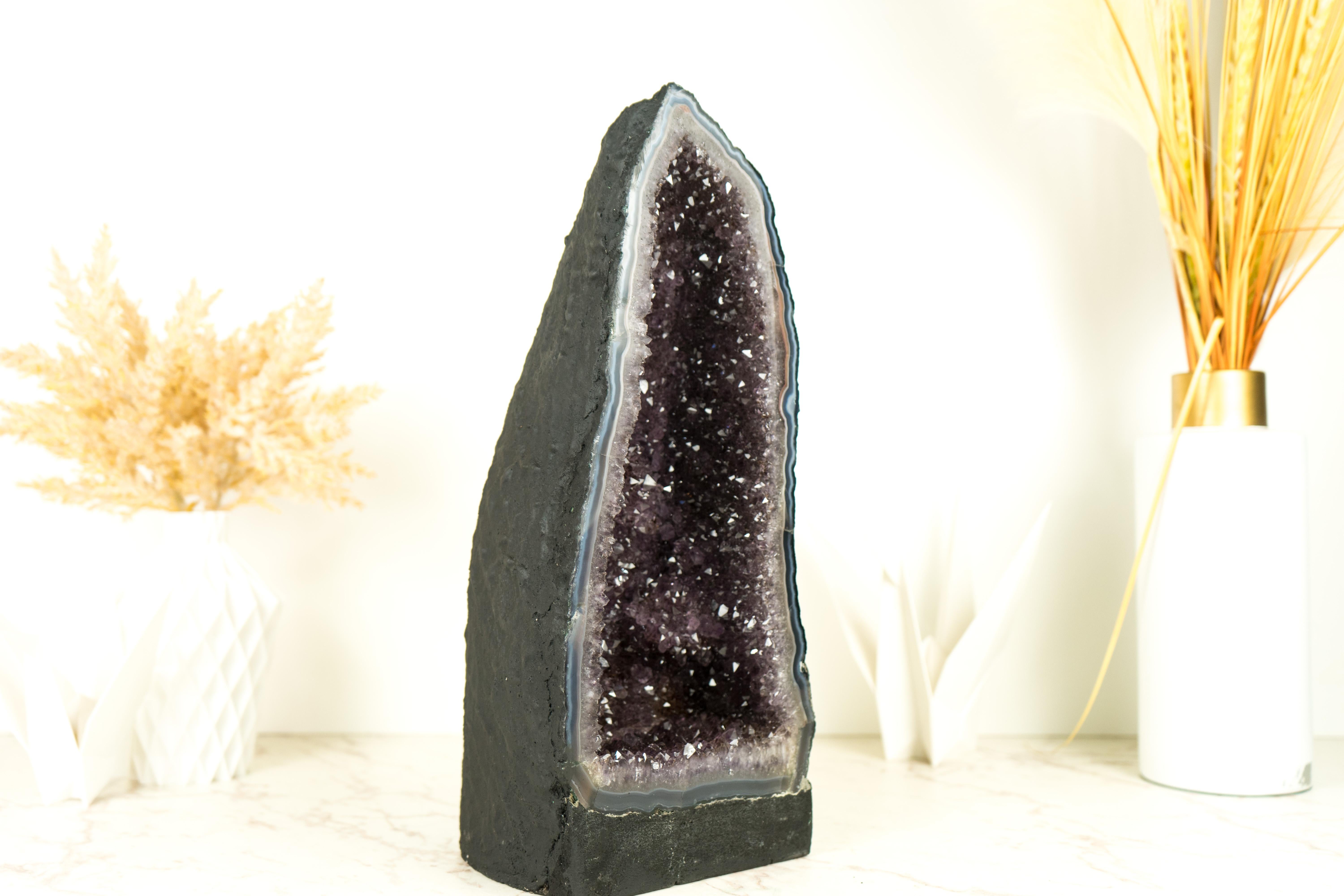 Natural Blue Lace Agate Geode with Sparkly Lavender Amethyst For Sale 7