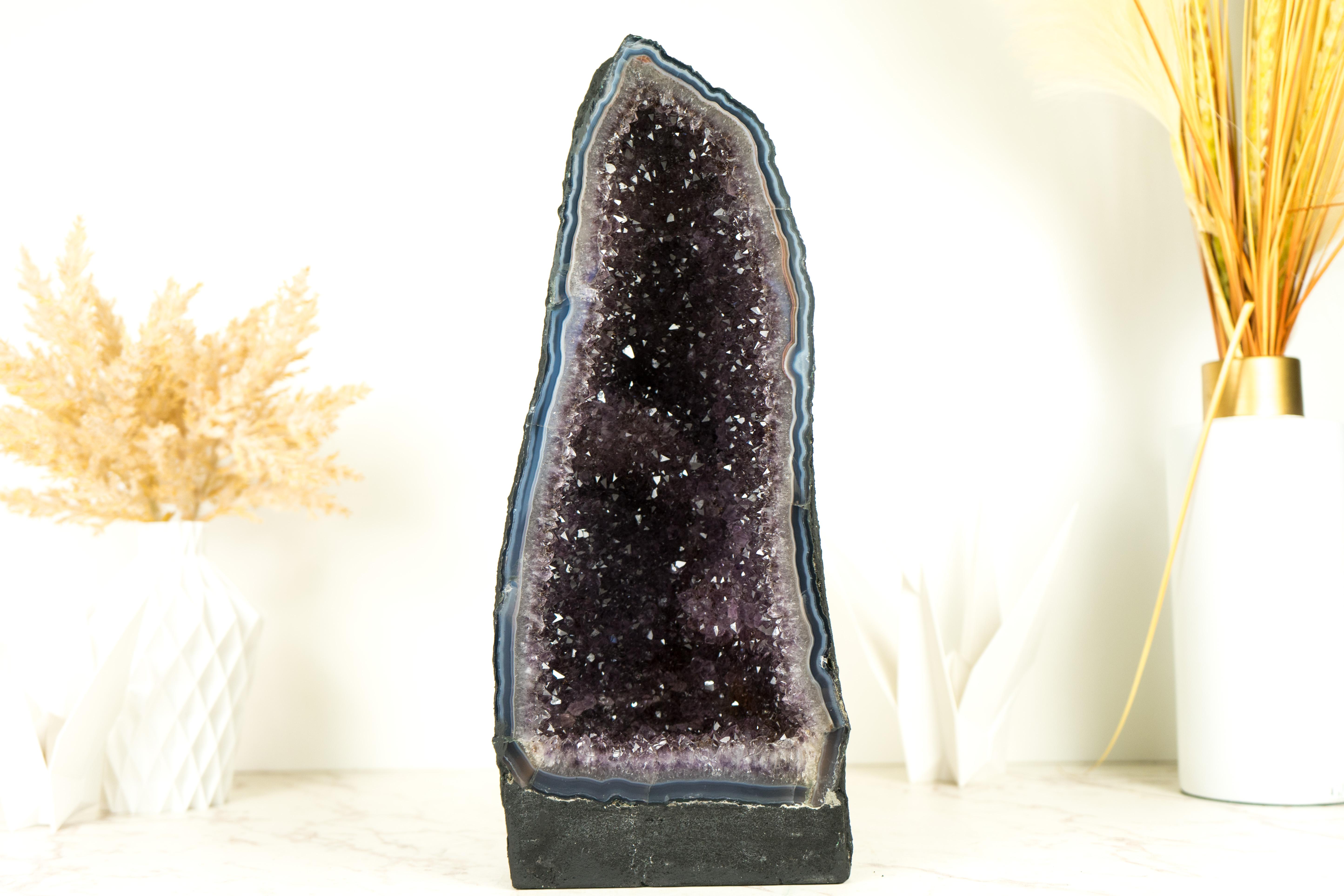 Natural Blue Lace Agate Geode with Sparkly Lavender Amethyst For Sale 2