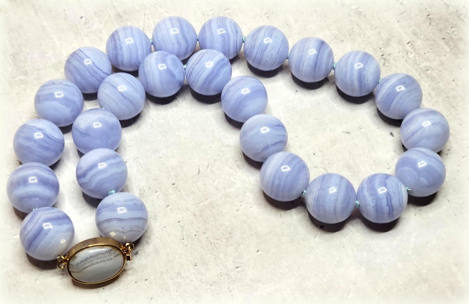 Collar de ágata encaje azul natural, cuentas redondas de 16 mm, 17,5″. en venta 5