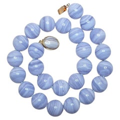 Natural Blue Lace Agate Necklace, 16mm Round Beads, 17.5″