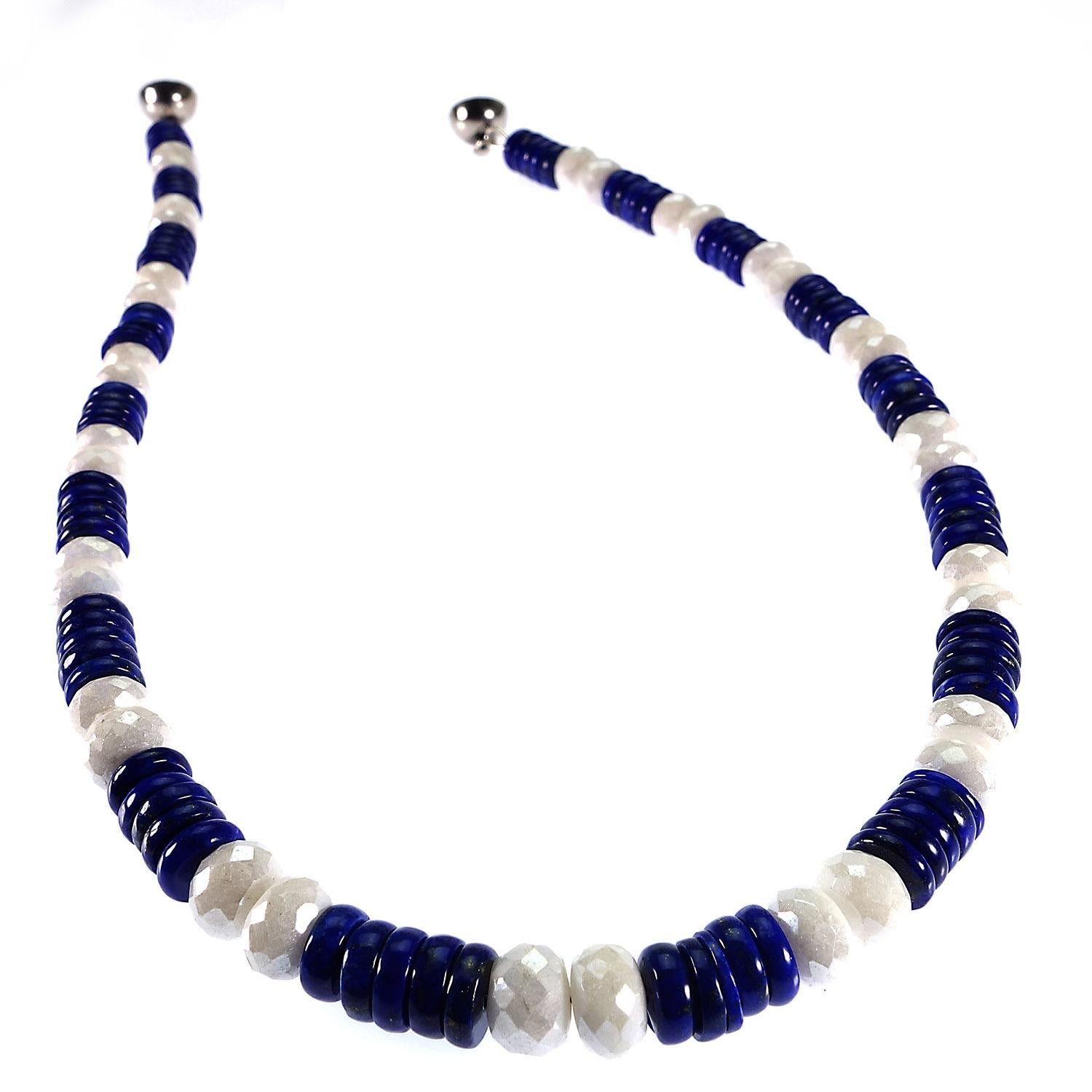 Natural Blue Lapis Lazuli and White Quartz Choker Necklace In New Condition In Raleigh, NC