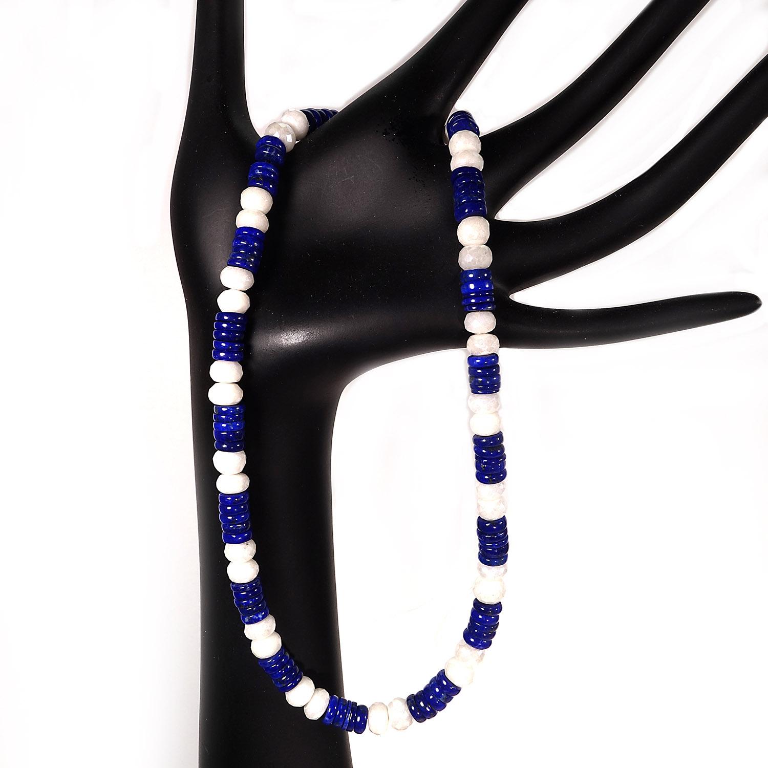 Natural Blue Lapis Lazuli and White Quartz Choker Necklace 1