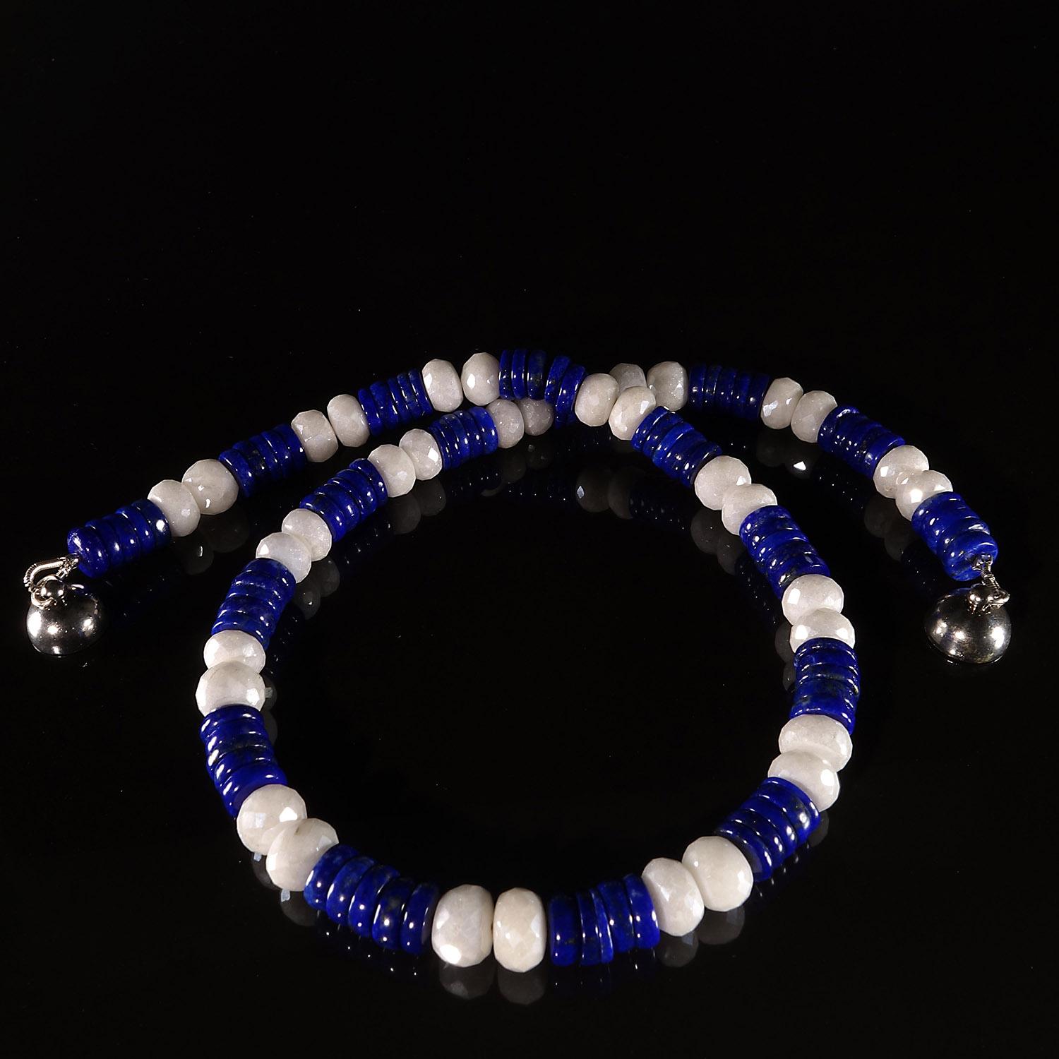 Natural Blue Lapis Lazuli and White Quartz Choker Necklace 2