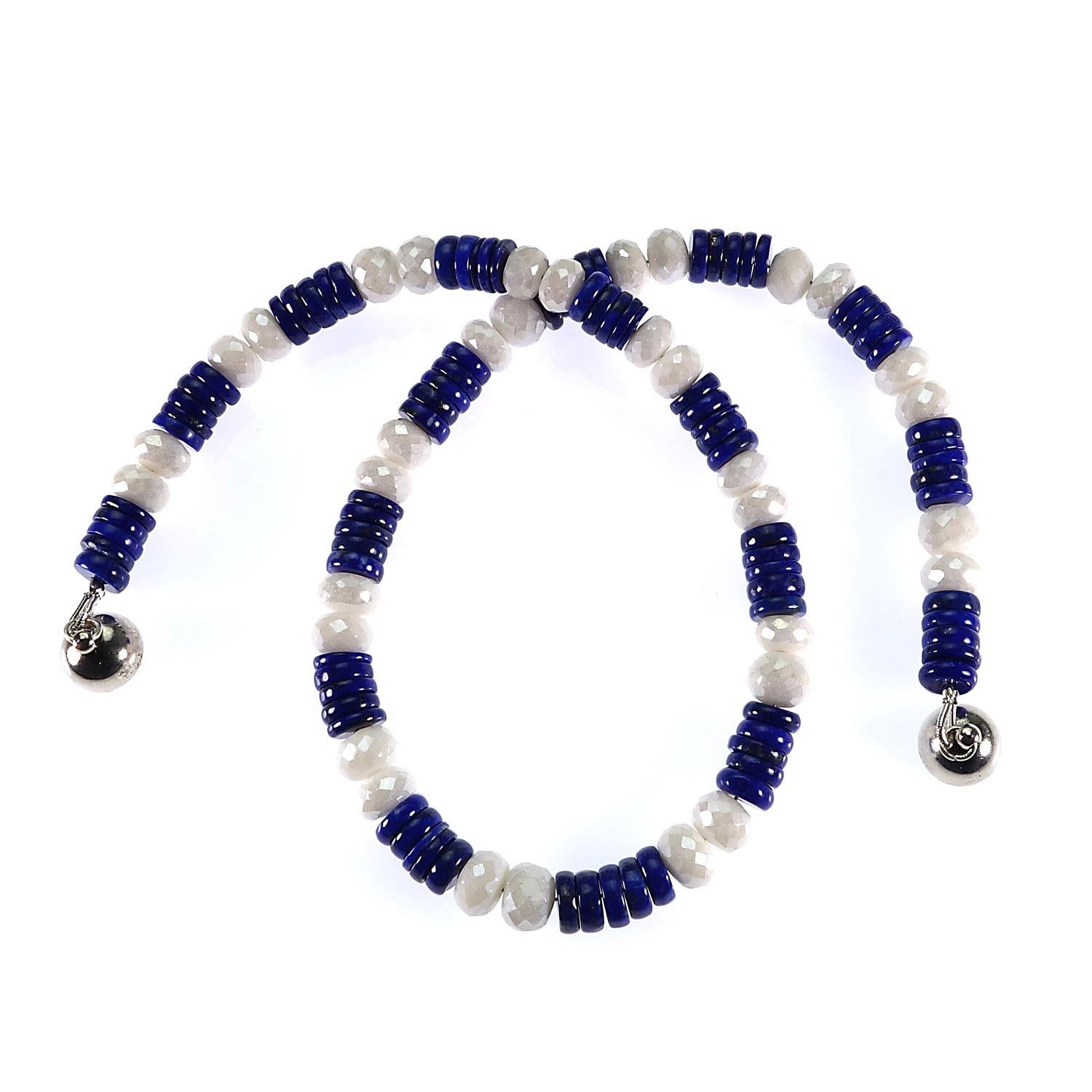 Natural Blue Lapis Lazuli and White Quartz Choker Necklace 3