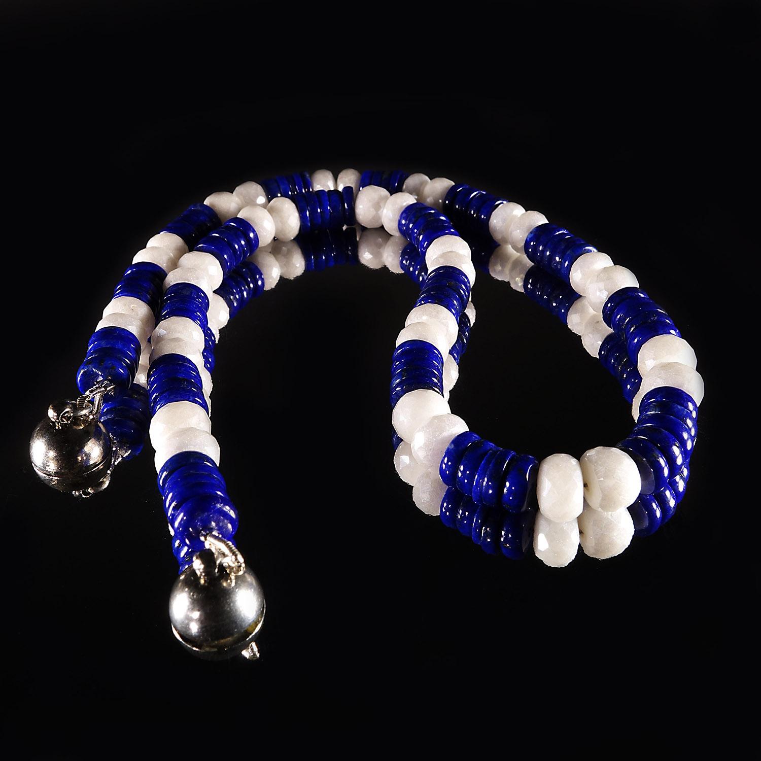 Natural Blue Lapis Lazuli and White Quartz Choker Necklace 5