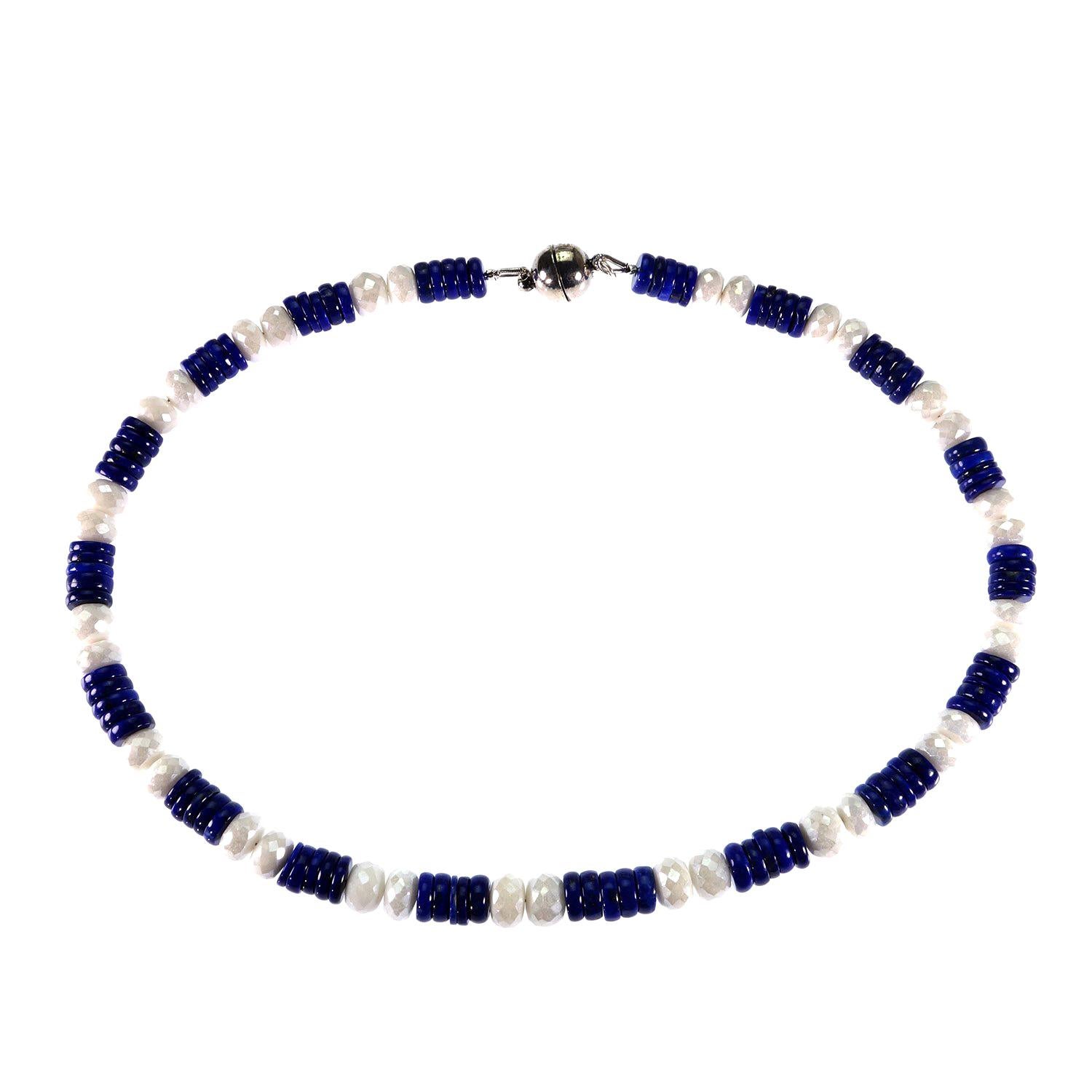 Natural Blue Lapis Lazuli and White Quartz Choker Necklace