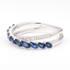 Natural Blue Marquise Sapphire and Diamond 0.94 Carat TW Gold Cocktail Band