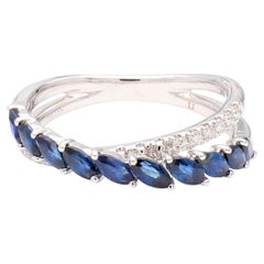 Natural Blue Marquise Sapphire and Diamond 0.94 Carat TW Gold Cocktail Band