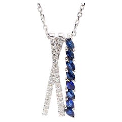 Natural Blue Marquise Sapphire and Diamond 1.15 Carat TW Gold Drop Pendant