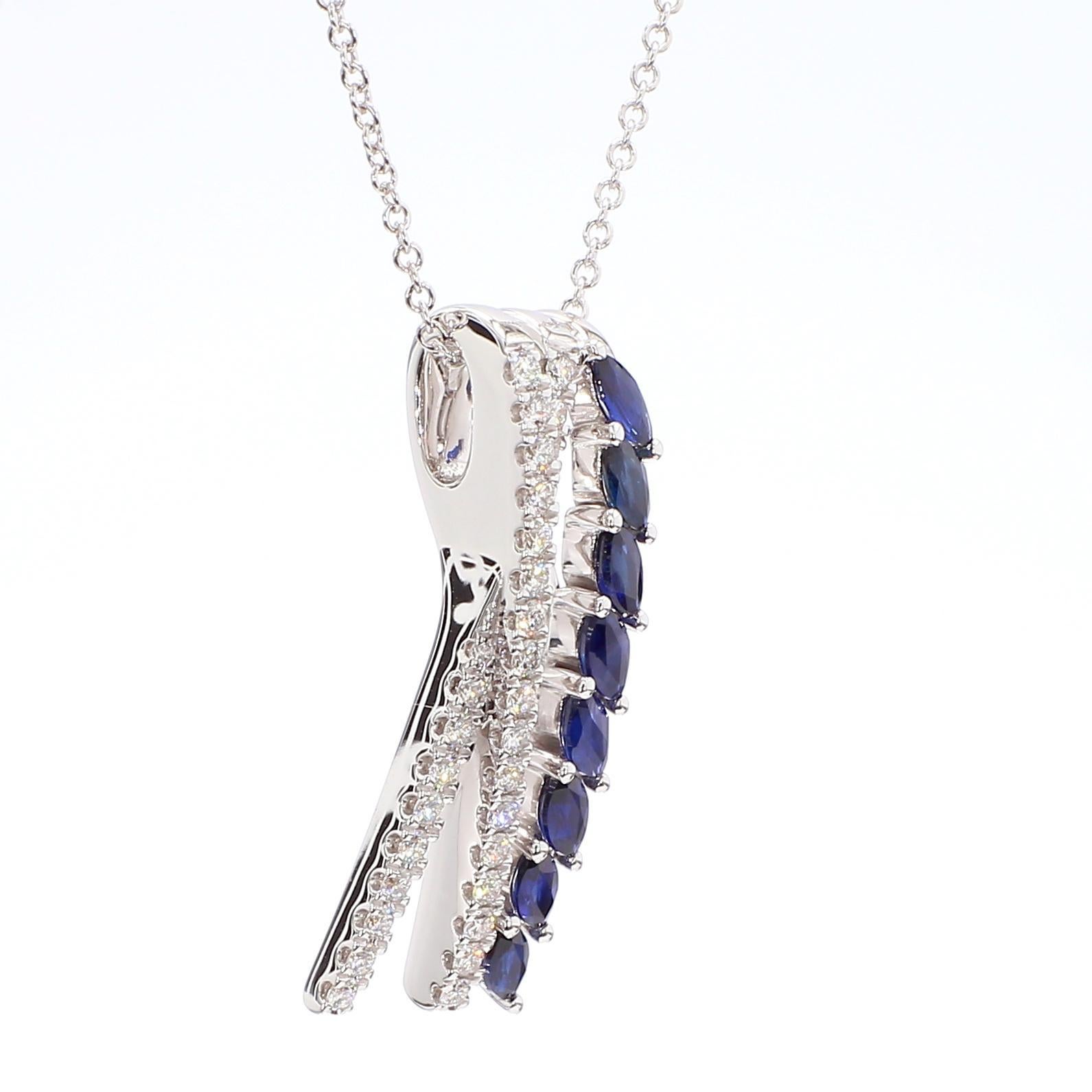 Marquise Cut Natural Blue Marquise Sapphire and Diamond 1.17 Carat TW Gold Drop Pendant For Sale