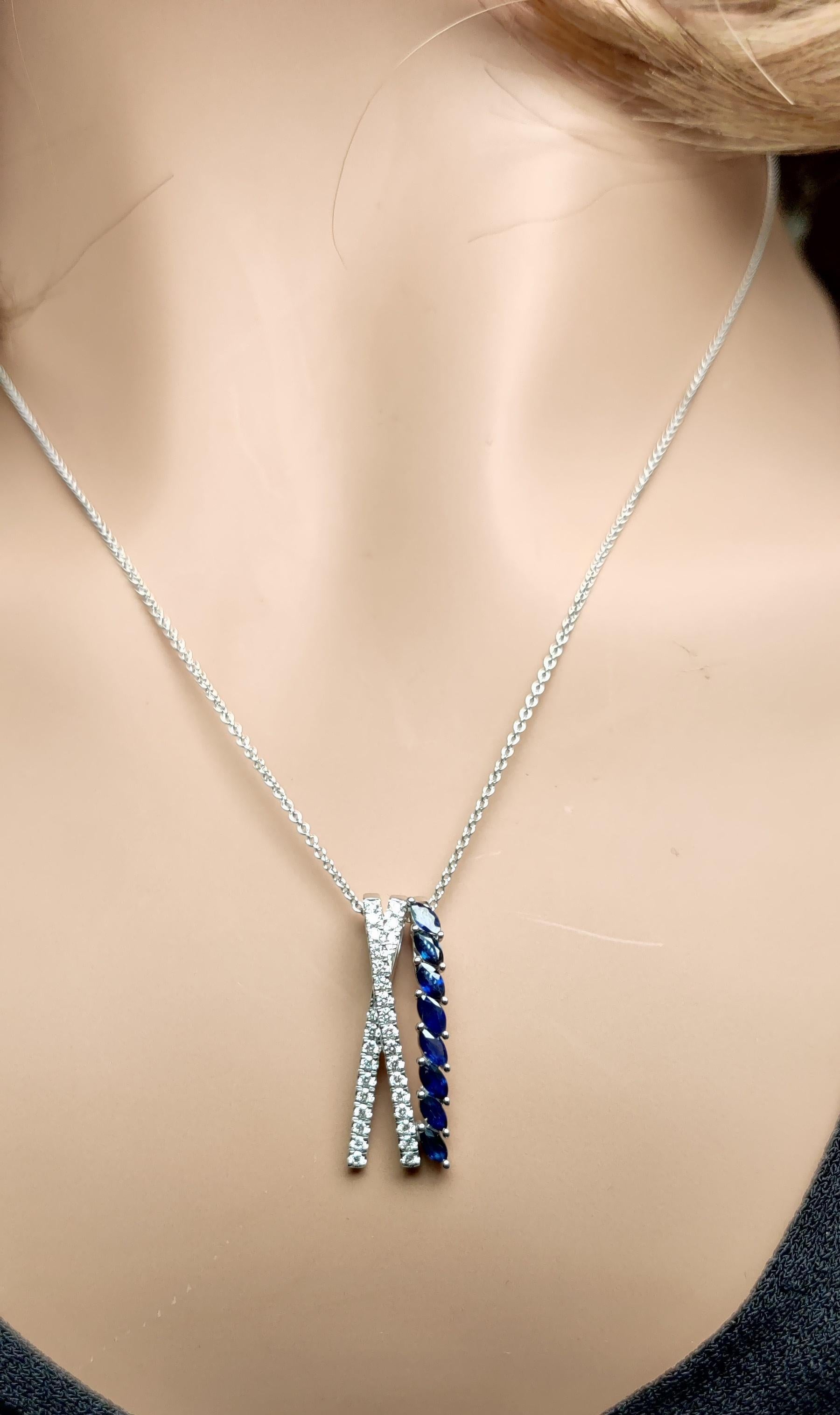 Natural Blue Marquise Sapphire and Diamond 1.17 Carat TW Gold Drop Pendant In New Condition For Sale In New York, NY