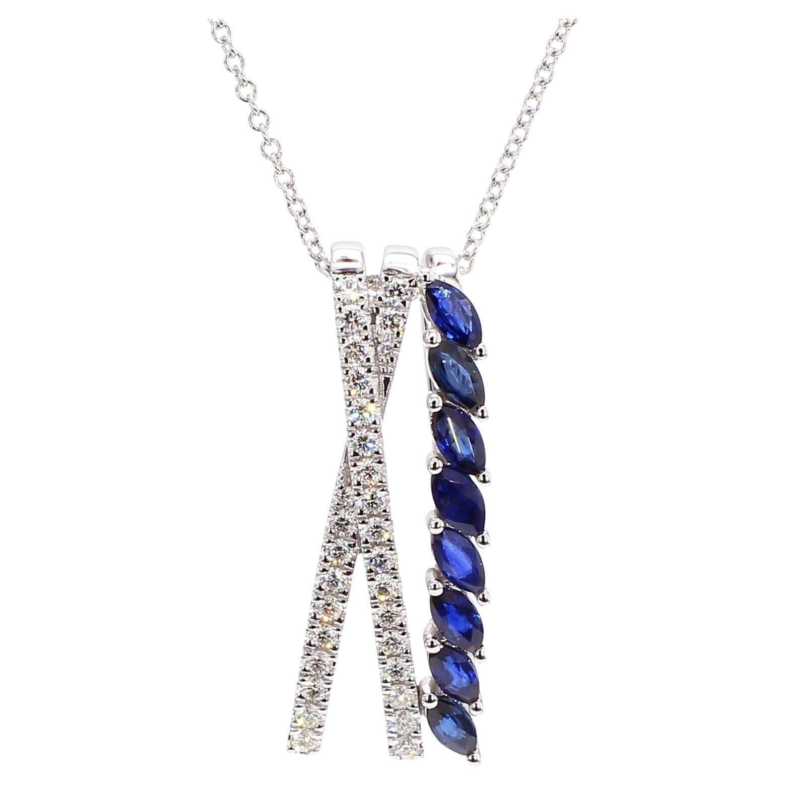 Natural Blue Marquise Sapphire and Diamond 1.17 Carat TW Gold Drop Pendant For Sale