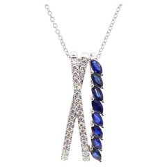 Colgante de gota de oro con zafiro marquesa azul natural y diamante de 1.17 quilates TW