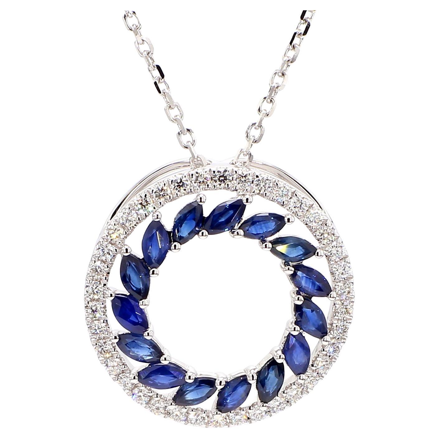 Natural Blue Marquise Sapphire and Diamond 2.09 Carat TW Gold Drop Pendant