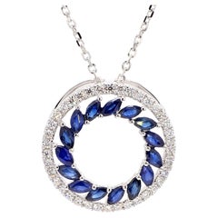 Natural Blue Marquise Sapphire and Diamond 2.09 Carat TW Gold Drop Pendant