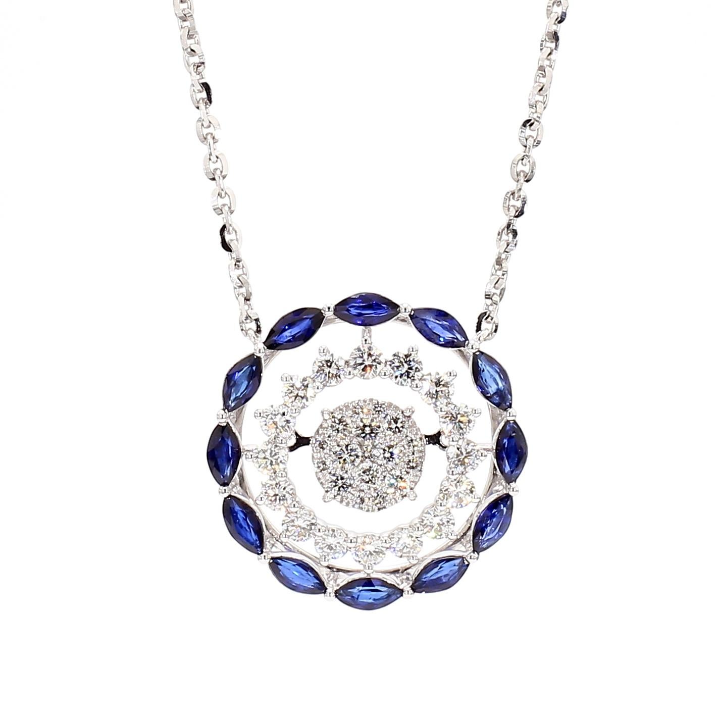 Contemporain Pendentif en or de 3.26 carats poids total avec saphir bleu marquise naturel et diamants en vente