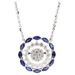 Natural Blue Marquise Sapphire and Diamond 3.26 Carat TW Gold Drop Pendant