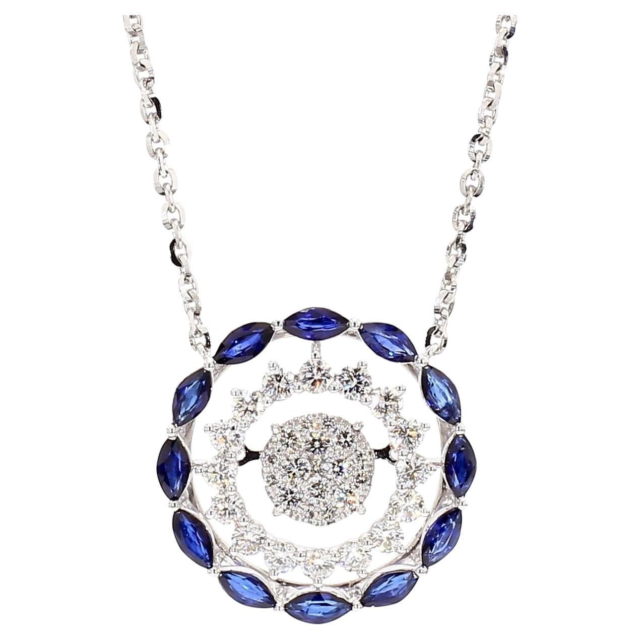 Natural Blue Marquise Sapphire and Diamond 3.26 Carat TW Gold Drop Pendant