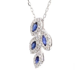 Pendentif en or blanc avec saphir bleu marquise naturel et diamant blanc de 0,99 carat TW
