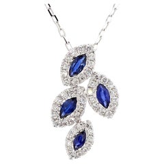 Natural Blue Marquise Sapphire and White Diamond .99 Carat TW White Gold Pendant