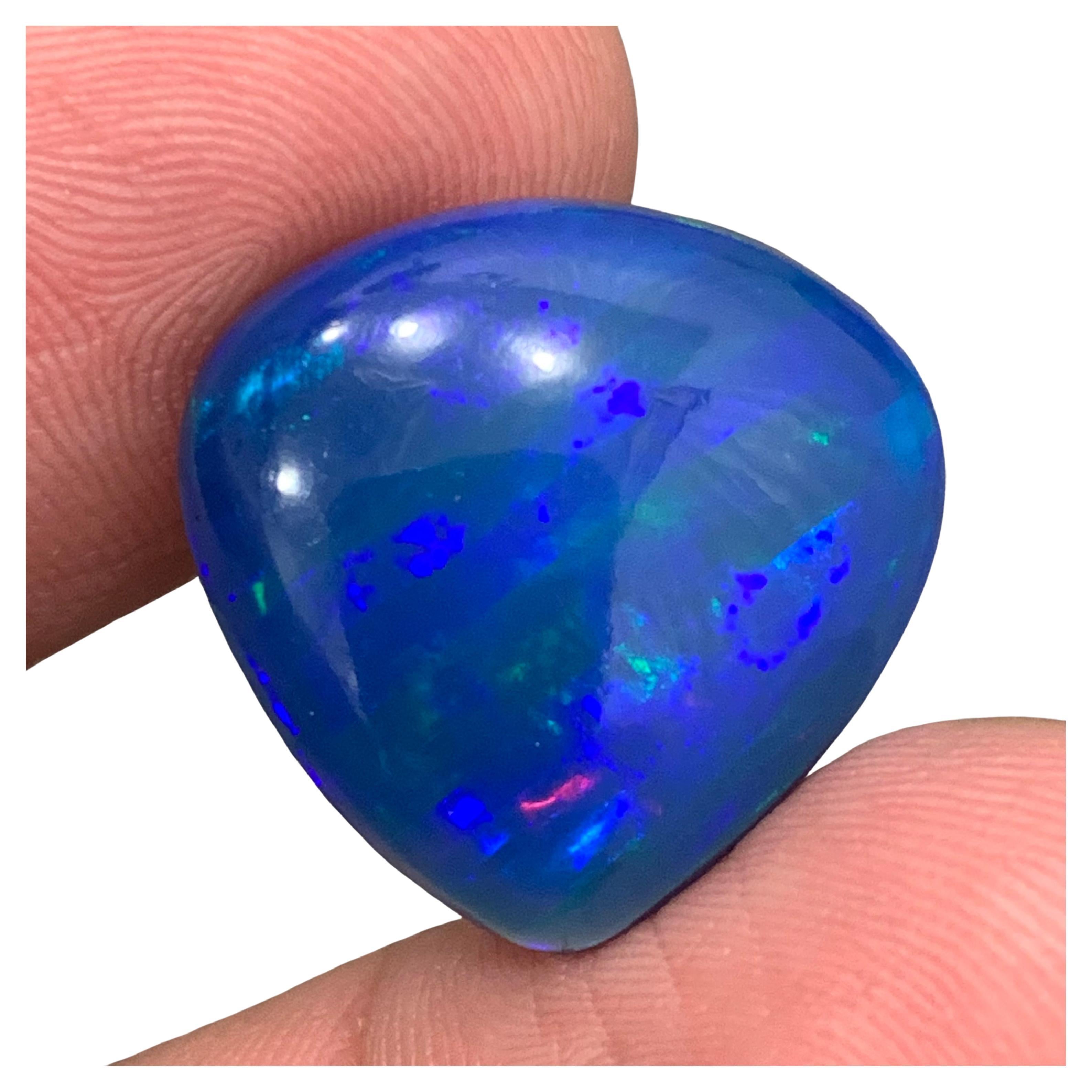 Natural Blue Opal 13.20 Carat Pear Cabochon Loose Gemstone with Play of Color